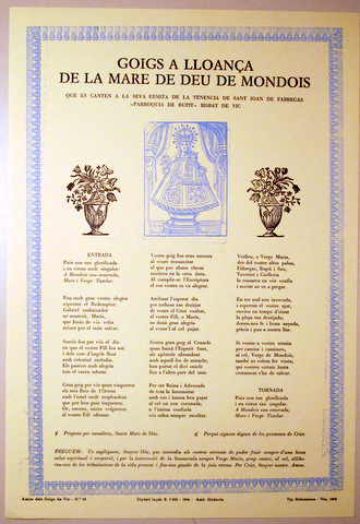 GOIGS A LLOANÇA DE LA MARE DE DÉU DE MONDOIS - Vic 1975