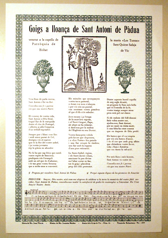 GOIGS A LLAOR DE SANT ANTONI DE PÀDUA - Vic 1977