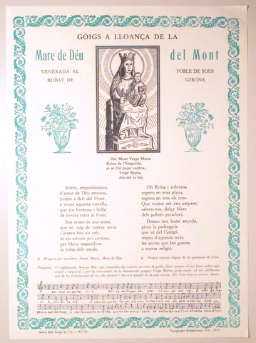 GOIGS A LLOANÇA DE LA MARE DE DÉU DEL MONT - Vic 1980