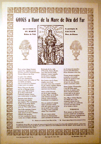 GOIGS A LLAOR DE LA MARE DE DÉU DEL FAR - Vic 1964