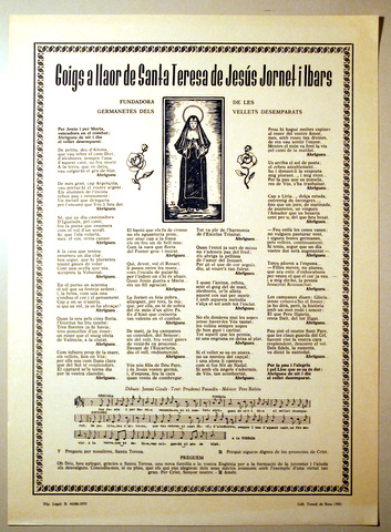 GOIGS A LLAOR DE SANTA TERESA DE JESÚS JORNET I IBARS - Barcelona 1979