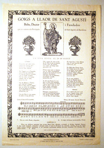 GOIGS A LLAOR DE SANT AGUSTÍ - Barcelona 1955