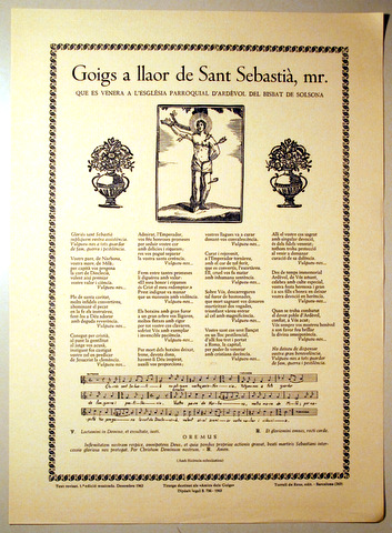 GOIGS A LLAOR DE SANT SEBASTIÀ, MR - Barcelona 1962