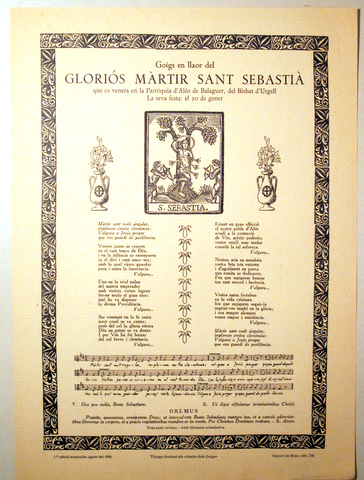 GOIGS A LLAOR DE SANT SEBASTIÀ, MÀRTIR - Barcelona 1957