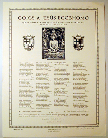 GOIGS A JESÚS ECCE-HOMO QUE ES VENERA A SANTA MARIA DEL MAR DE BARCELONA - Barcelona 1962