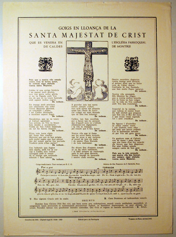 GOIGS EN LLOANÇA DE LA SANTA MAJESTAT DE CRIST QUE ES VENERA A CALDES DE MONTBUI - Barcelona 1960