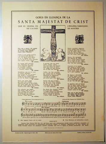 GOIGS EN LLOANÇA DE LA SANTA MAJESTAT DE CRIST QUE ES VENERA A CALDES DE MONTBUI - Barcelona 1962
