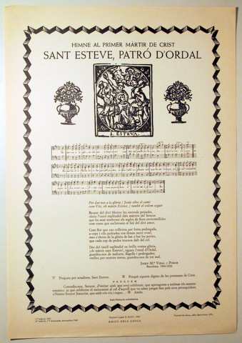 HIMNE AL PRIMER MÀRTIR DE CRIST SANT ESTEVE, PATRÓ D'ORDAL - Barcelona 1965
