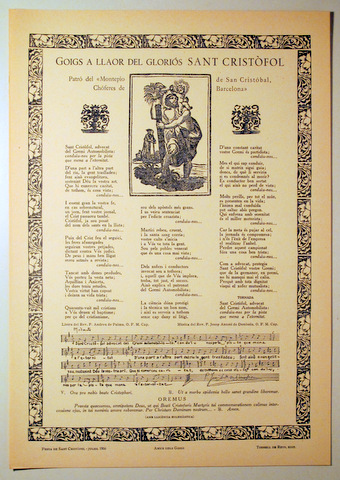 GOIGS A LLAOR DEL GLORIÓS SANT CRISTÒFOL - Barcelona 1956