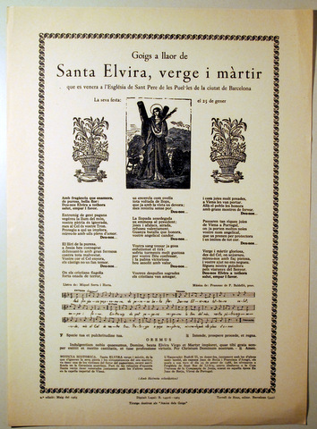 GOIGS A LLAOR DE SANTA ELVIRA, VERGE I MÀRTIR - Barcelona 1965