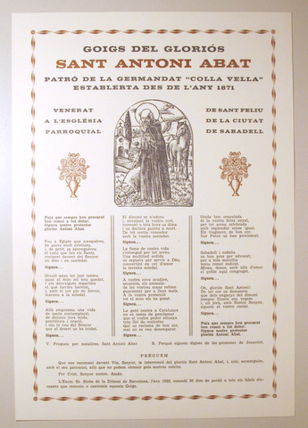 GOIGS DEL GLORIÓS SANT ANTONI ABAT - Sabadell c. 1980