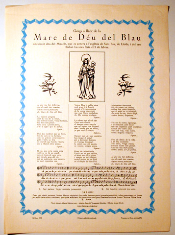 GOIGS A LLAOR DE LA MARE DE DÉU DEL BLAU - Barcelona 1958