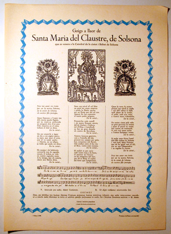 GOIGS A LA LLAOR DE SANTA MARIA DEL CLAUSTRE, DE SOLSONA - Barcelona 1958
