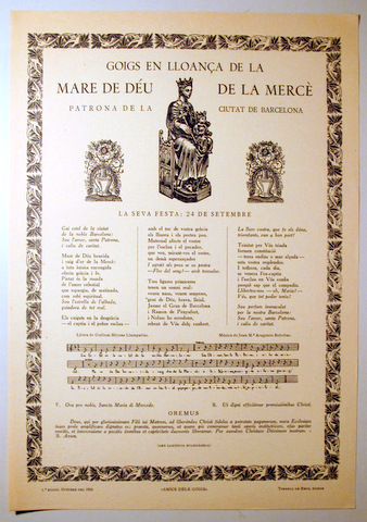 GOIGS EN LLOANÇA DE LA  MARE DE DÉU DE LA MERCÈ - Barcelona 1955