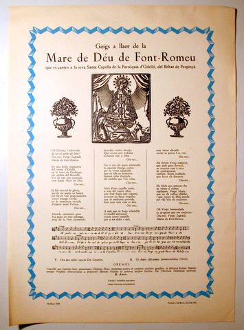 GOIGS A LLAOR DE LA  MARE DE DÉU DE FONT-ROMEU - Barcelona 1958