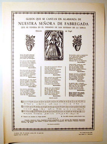 GOZOS QUE SE CANTAN EN ALABANZA DE NUESTRA SEÑORA DE FABREGADA - Barcelona 1966