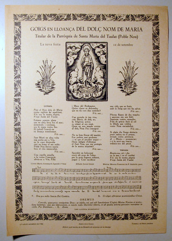 GOIGS EN LLOANÇA DEL DOLÇ NOM DE MARIA - Barcelona 1956