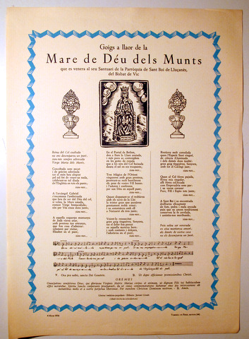 GOIGS A LLAOR DE LA MARE DE DÉU DELS MUNTS - Barcelona 1958