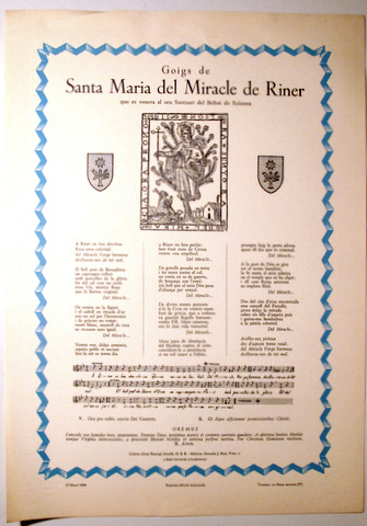 GOIGS DE SANTA MARIA DEL MIRACLE DE RINER - Barcelona 1958
