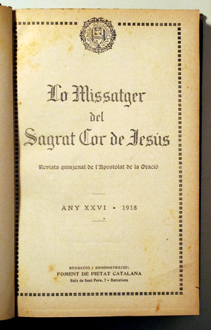 LO MISSATGER DEL SAGRAT COR DE JESÚS. ANY XXVI. ANYS 1918 - Barcelona 1918
