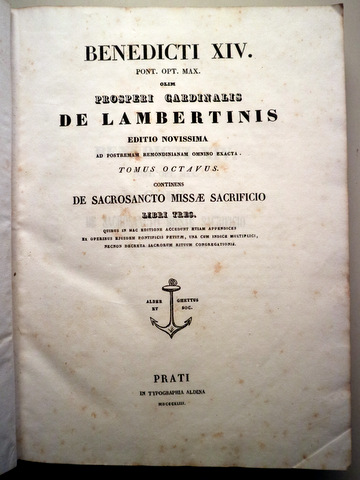 BENEDICTI XIV. Opera Omnia. Prosperi Cardinalis DE LAMBERTINIS. Tomus octavus - Prati 1843