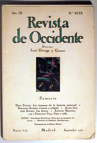 REVISTA DE OCCIDENTE. Año IX. nº XCIX ( 99 ). Septiembre 1931