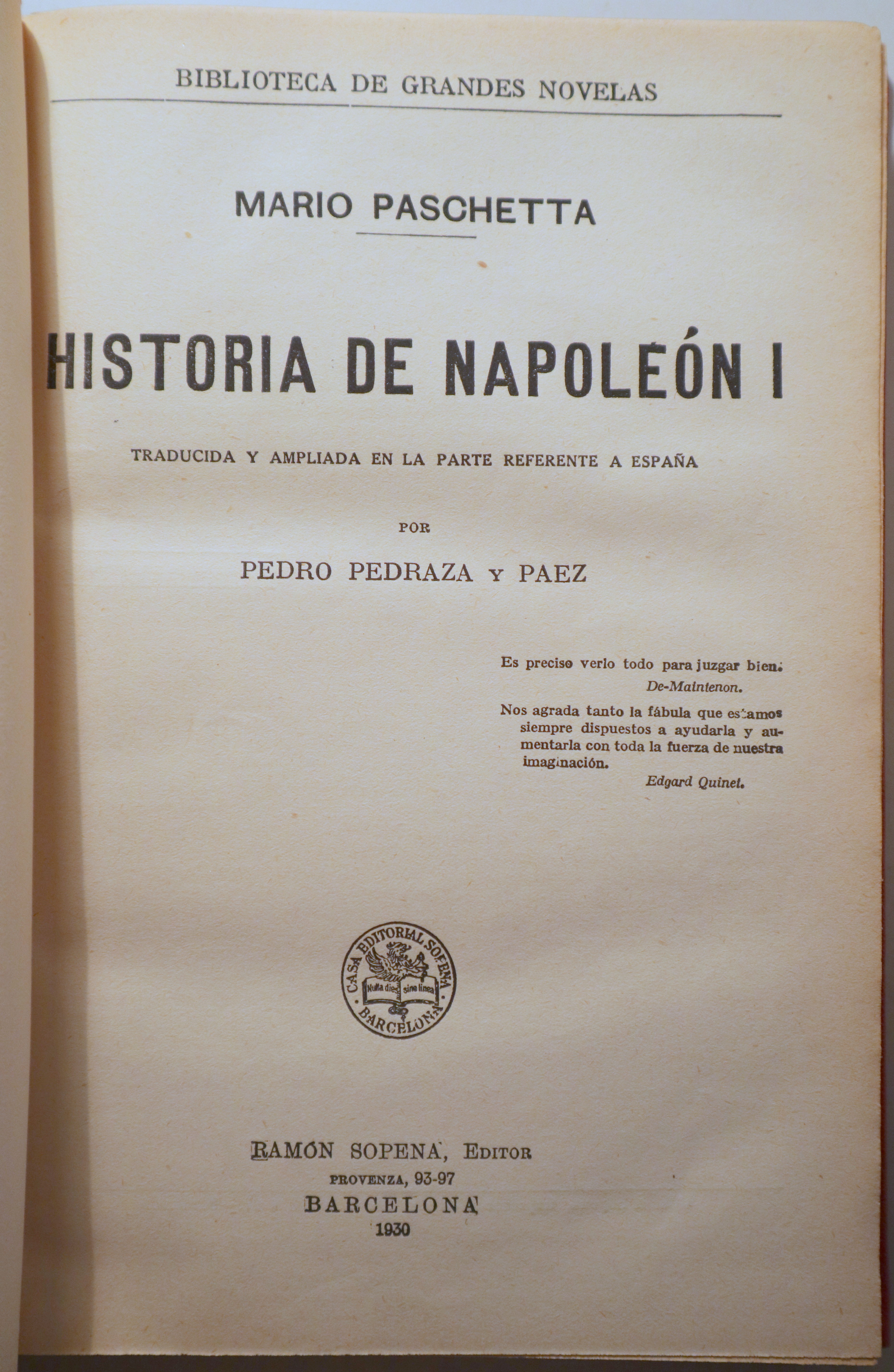 HISTORIA DE NAPOLEÓN I - Barcelona 1930