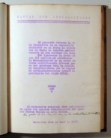 MANUAL DE ENCUADERNACIÓN - Mecanoscrito 1897