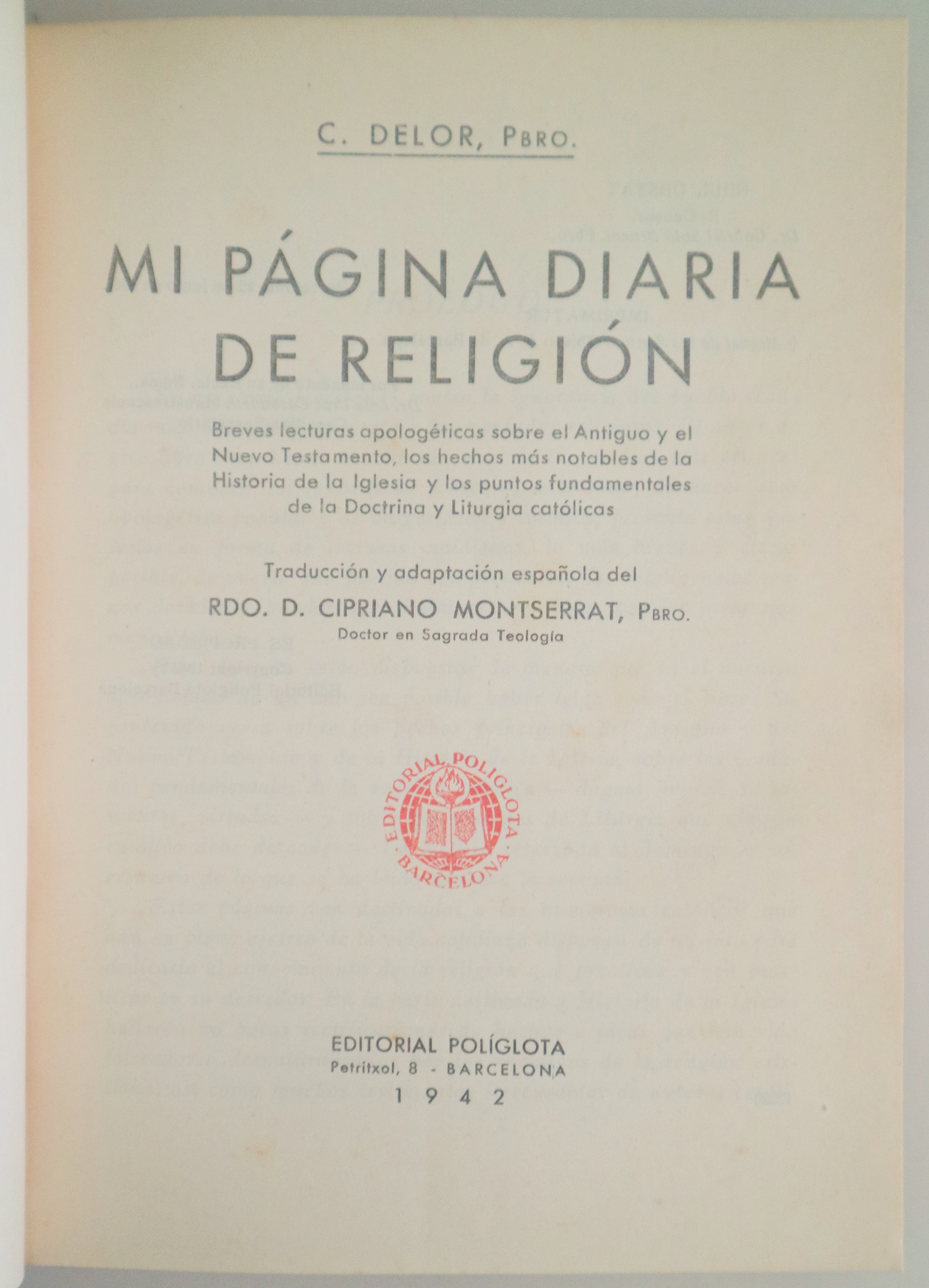 MI PÁGINA DIARIA DE RELIGIÓN - Barcelona 1942