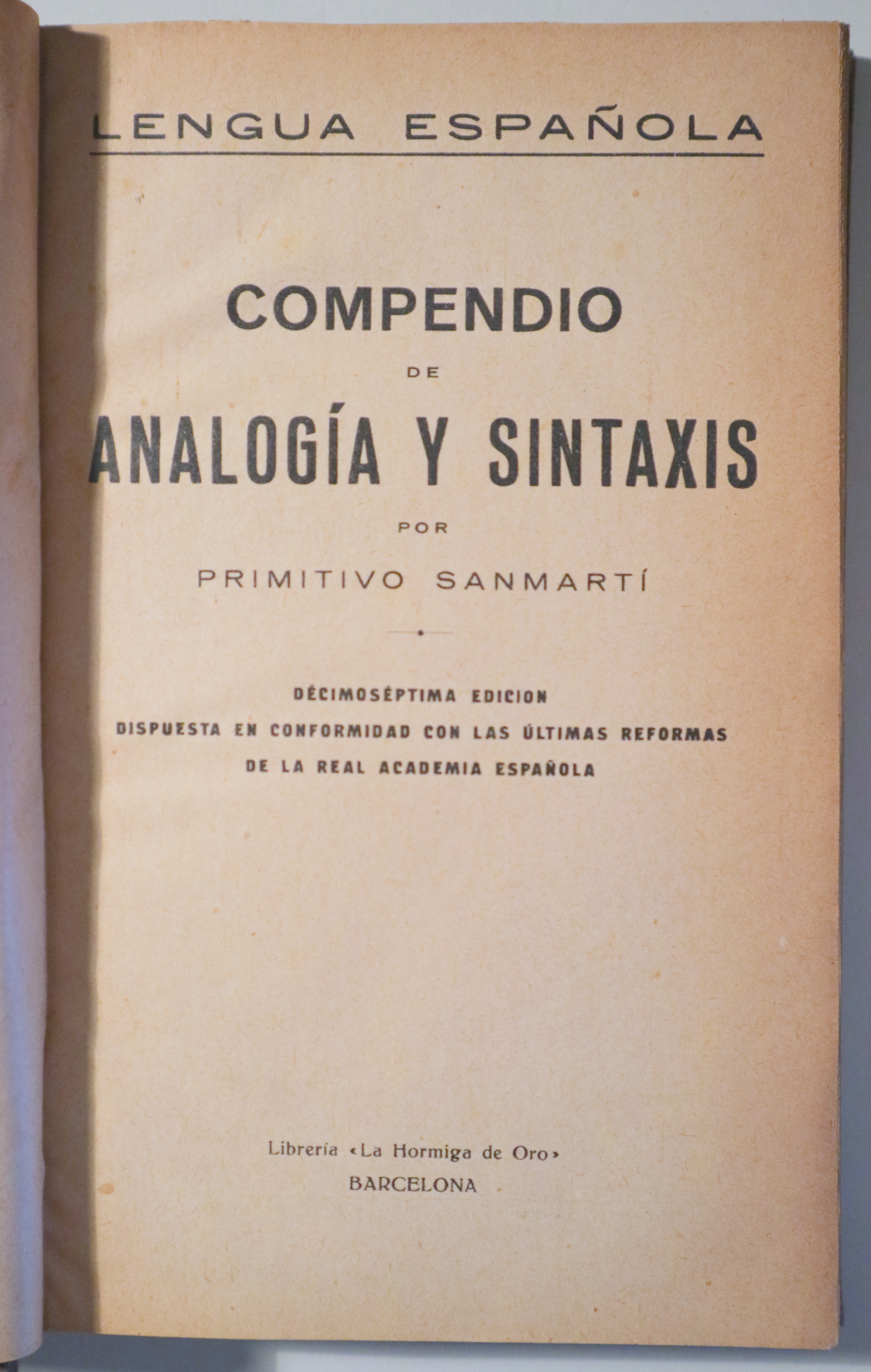 COMPENDIO DE ANALOGÍA Y SINTAXIS - Barcelona s/f