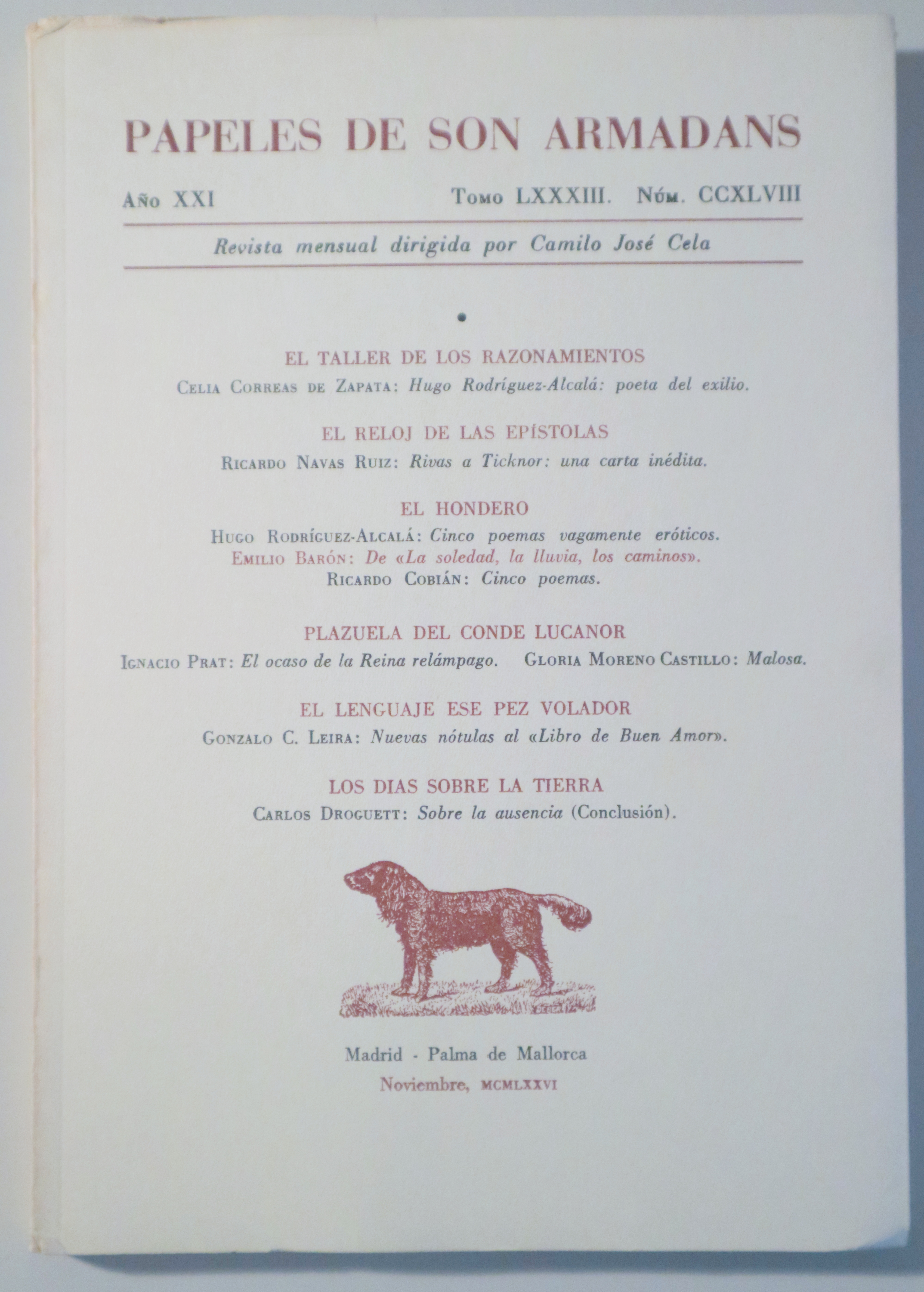 PAPELES DE SON ARMADANS. Núm. CCXLVIII (248). Noviembre 1976 - Palma de Mallorca 1976