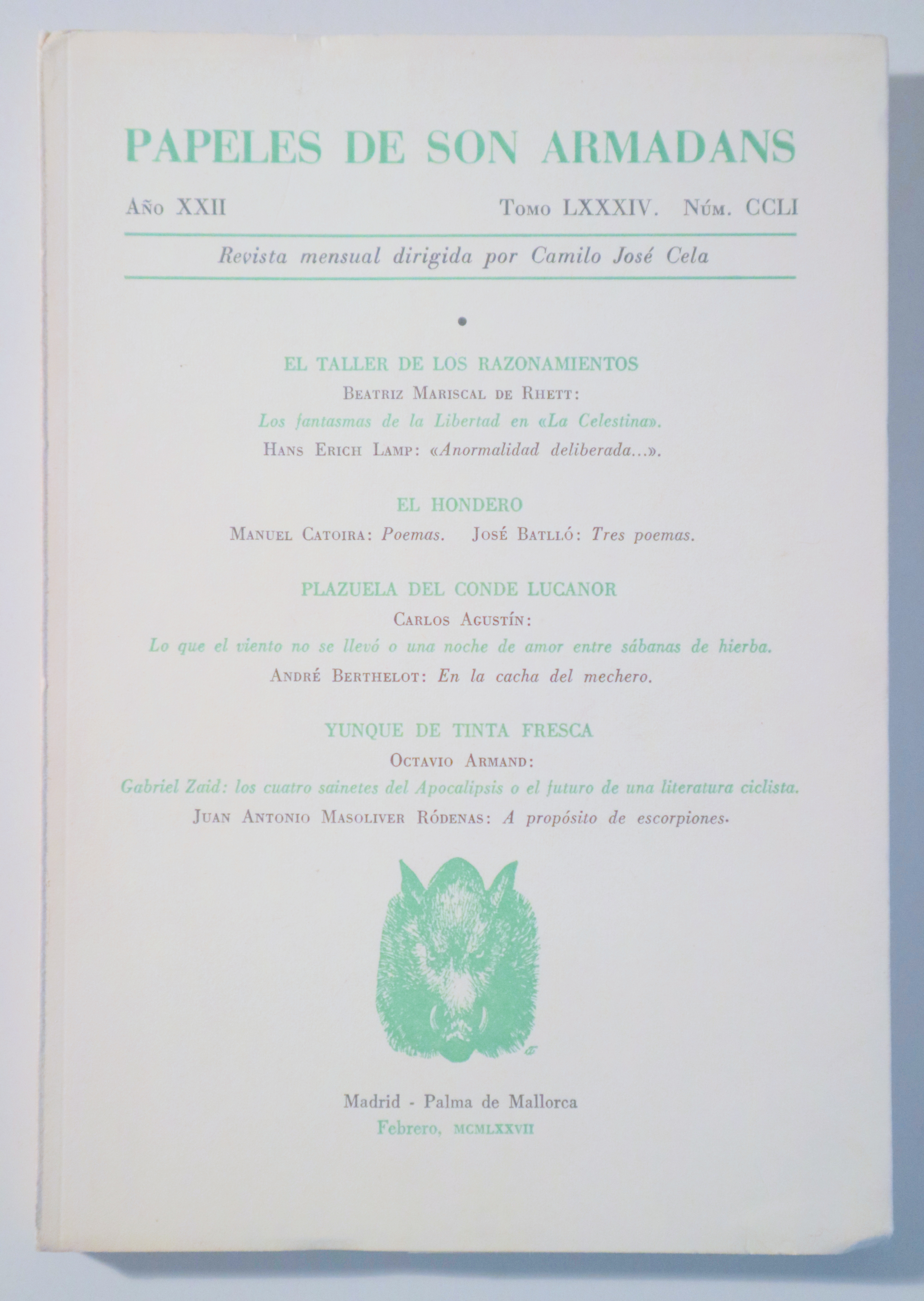 PAPELES DE SON ARMADANS. Núm. CCLI (251). Febrero 1977 - Palma de Mallorca 1977