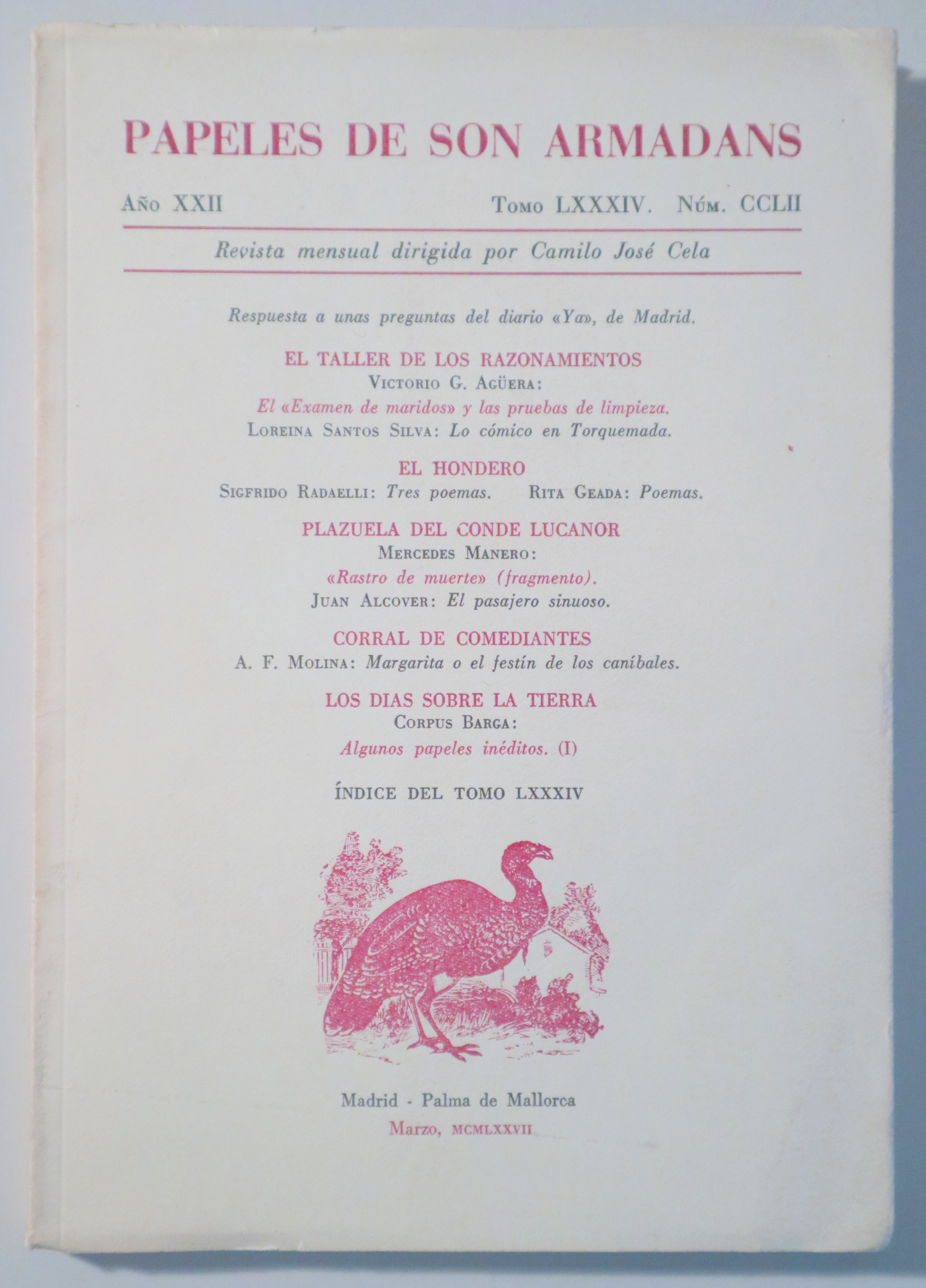 PAPELES DE SON ARMADANS. Núm. CCLII (252). Marzo 1977 - Palma de Mallorca 1977