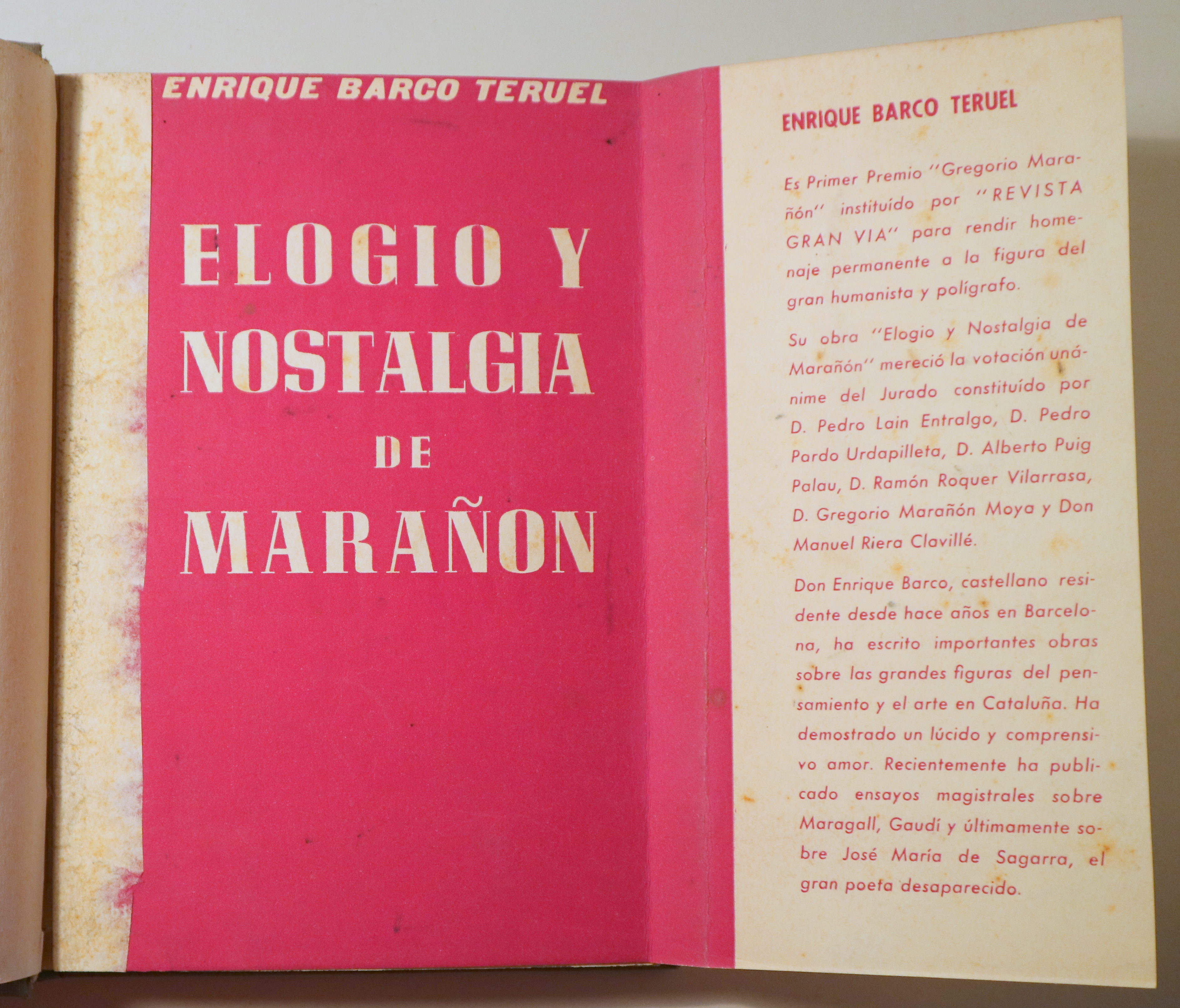 ELOGIO Y NOSTALGIA DE GREGORIO MARAÑÓN - Barcelona 1961