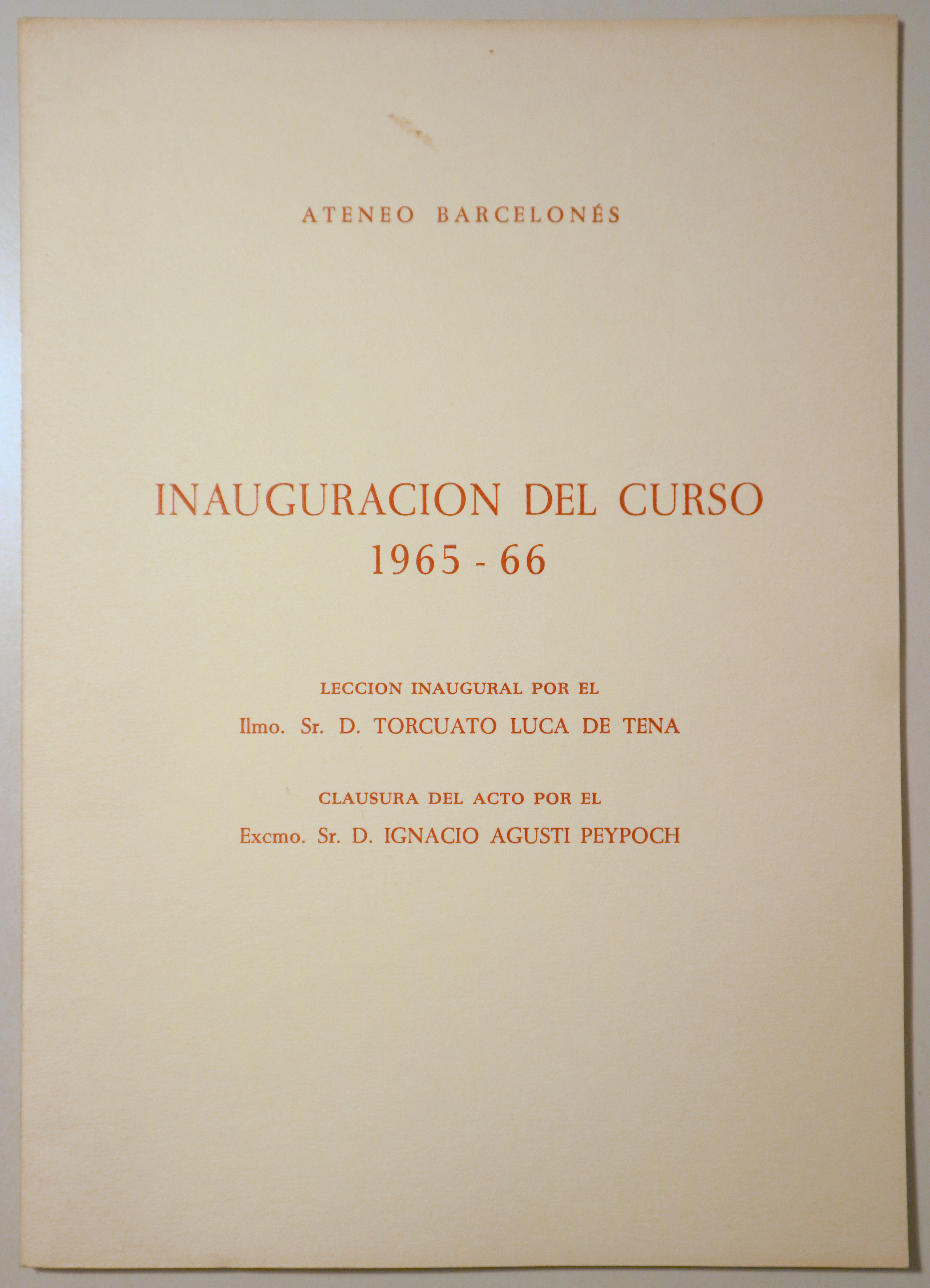ATENEO BARCELONÉS. INAUGURACIÓN DEL CURSO 1965-66 - Barcelona 1966