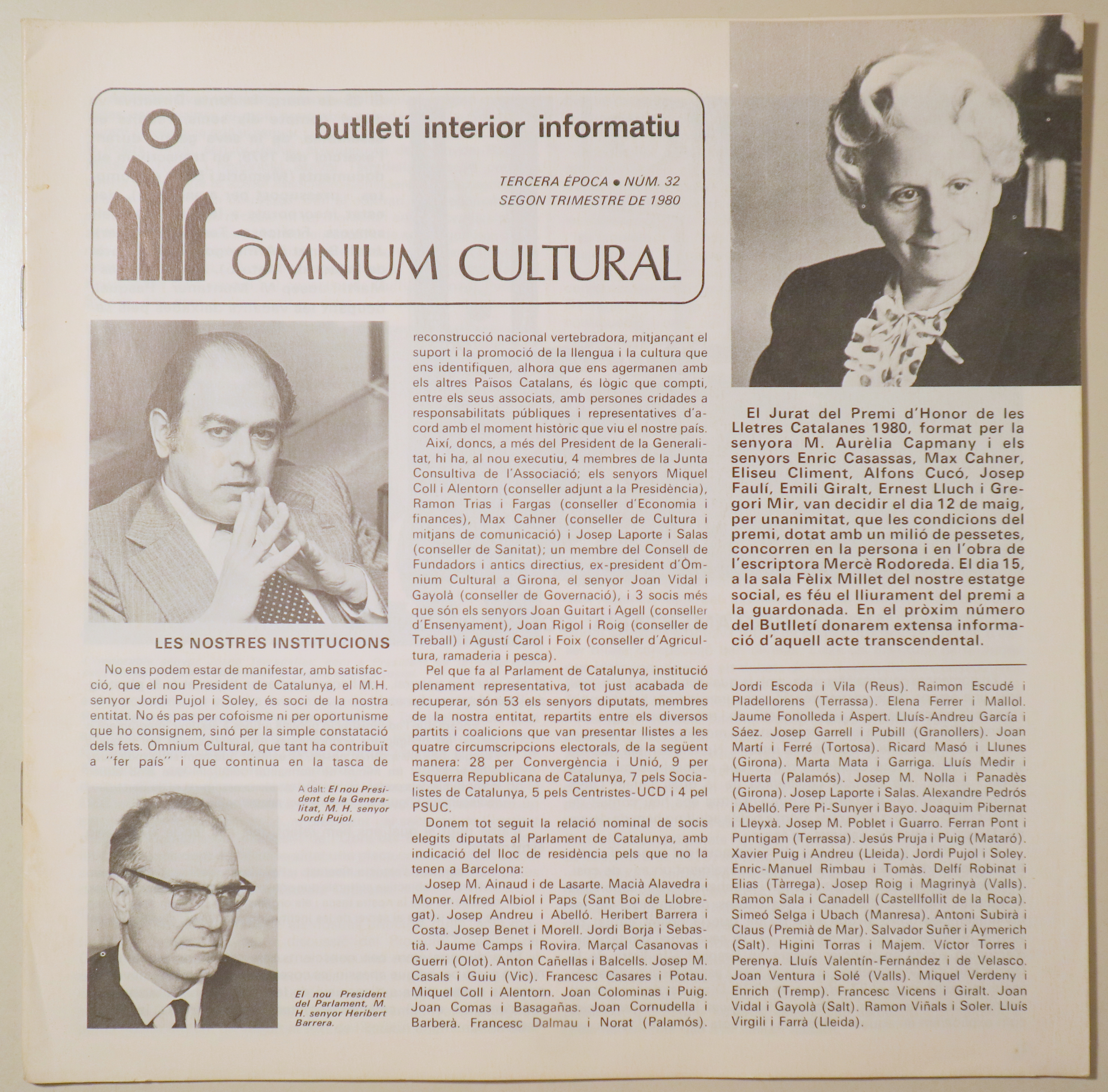 BUTLLETÍ INTERIOR INFORMATIU D'ÒMNIUM CULTURAL 3ª època, núm. 32. Segon trimestre de 1980 - Barcelona 1980 - Il·lustrat