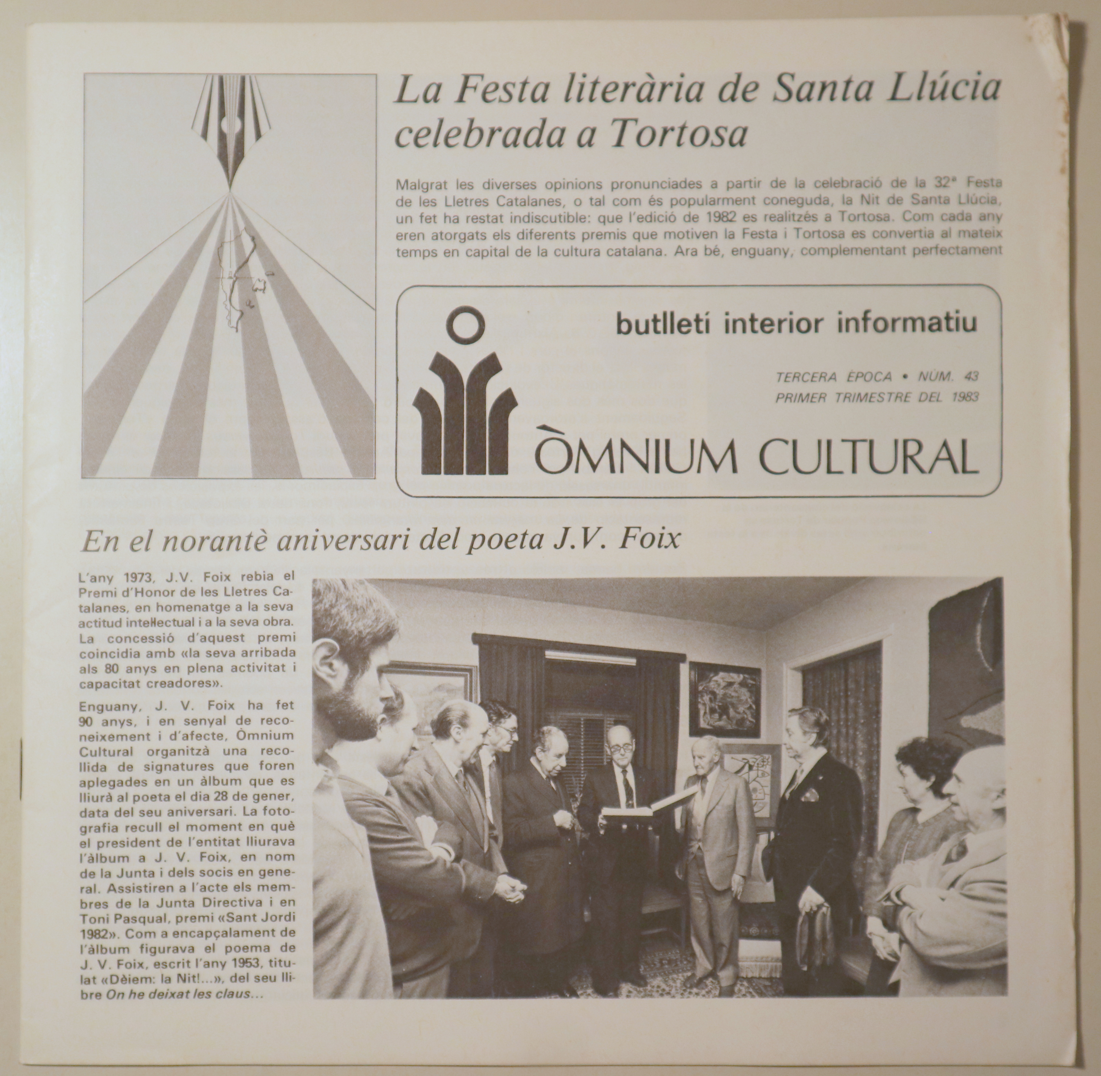 BUTLLETÍ INTERIOR INFORMATIU D'ÒMNIUM CULTURAL 3ª època, núm. 43. Primer trimestre de 1983 - Barcelona 1983 - Il·lustrat